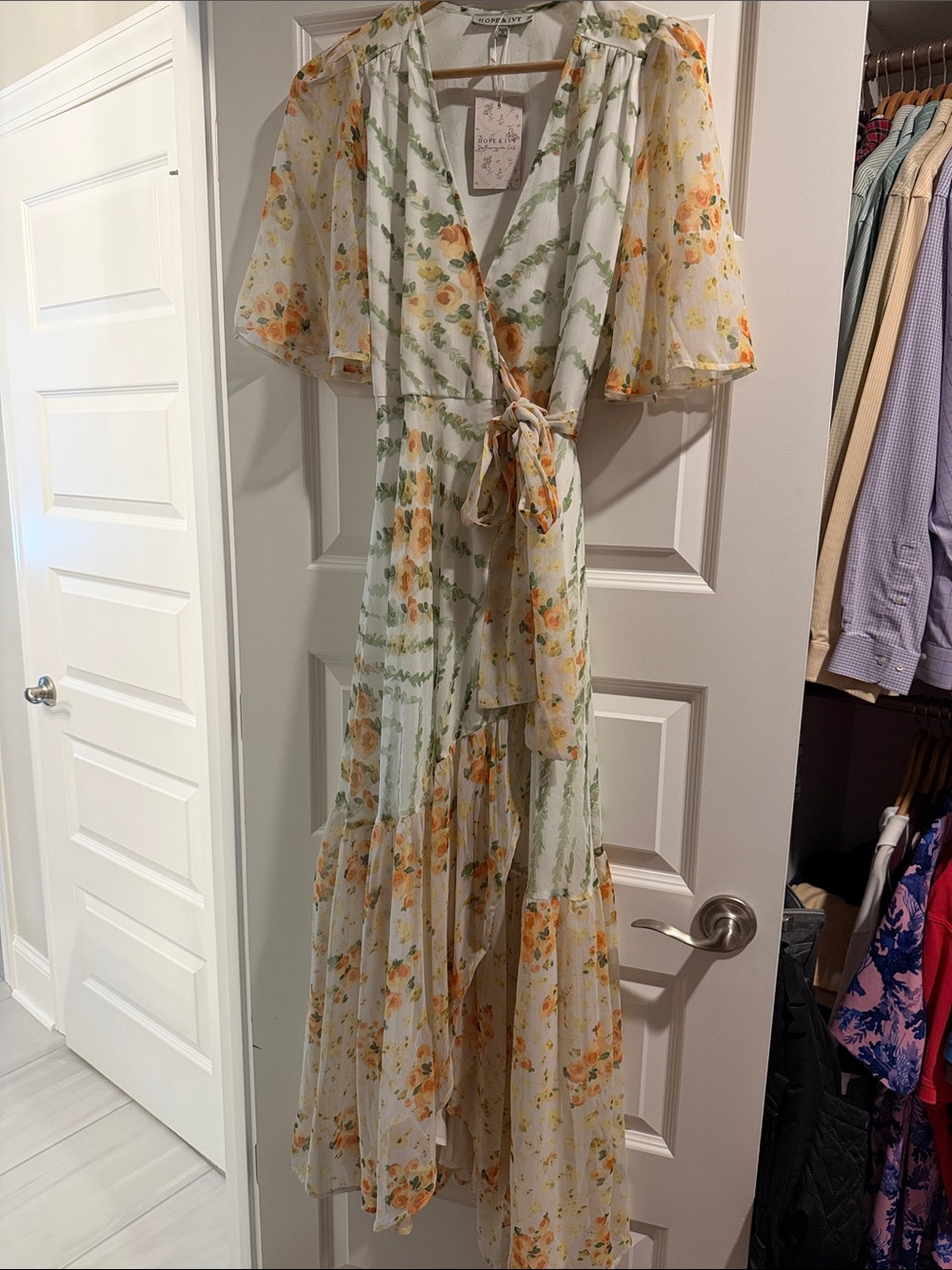 Floral Wrap Maxi Dress in White and Yellow
